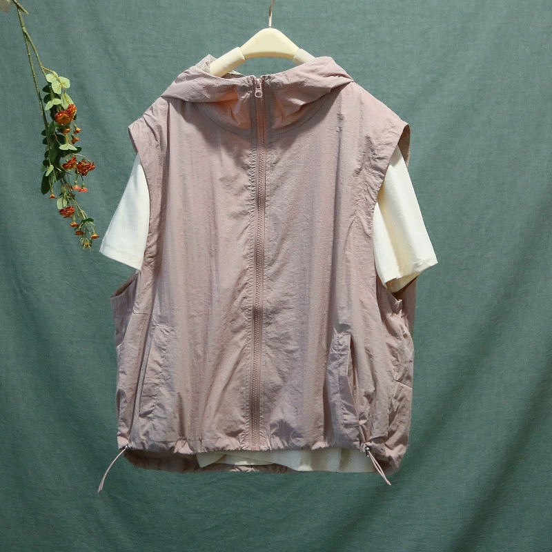 Летняя капюшона повседневная жилета без рукавов солнцезащитный крем модная на открытом воздухе тонкая куртка с плечом