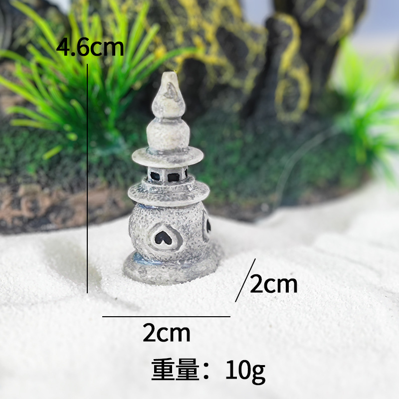 Venta caliente micro paisaje rocalla decoración zen tres piscinas luna luna pequeña torre de piedra linterna palacio antiguo pecera paisajismo punto cabello directo
