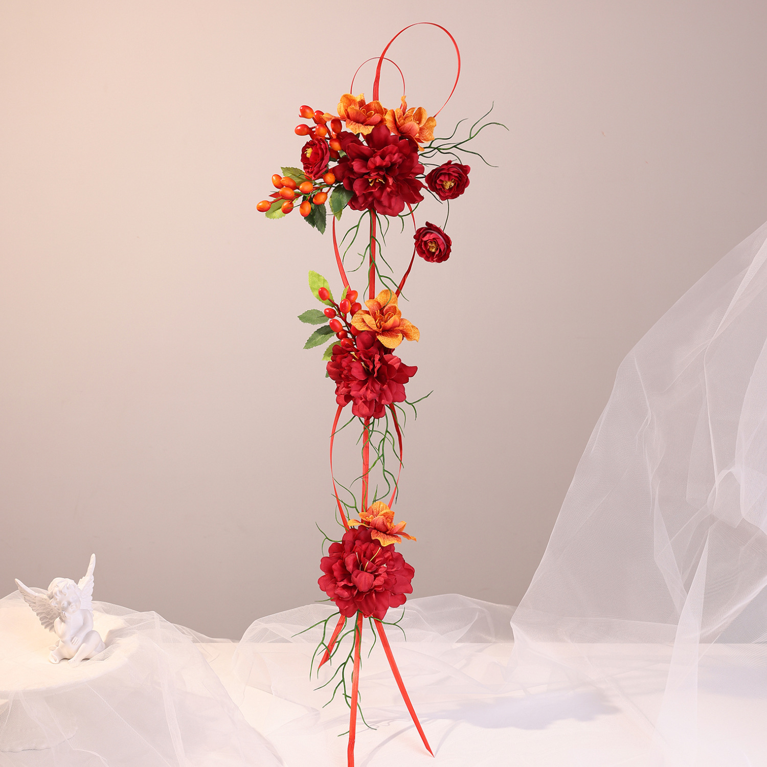 フォレストスタイル模擬花リボン竹編み新中国風頭飾り花嫁結婚式写真旅行写真乾杯服ヘアアクセサリー古代スタイル