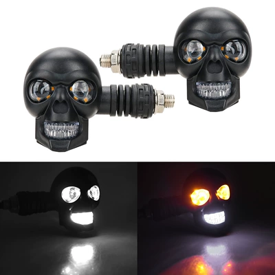 12V Skull Motorcycle Turn Signal Led White and Yellow Two-Color Modified Car Light Motorcycle Auxiliary Light Modified Car Light (Motorcycle headlights, headlights) - white-and-yellow-2-piecesset