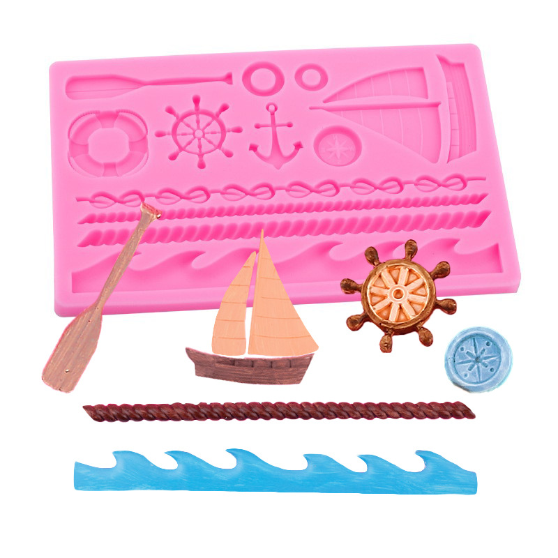 Ocean velero remo fondant pastel de chocolate molde de silicona fondant decoración de horneado de fondant molde de arcilla plástica de piedra de goteo