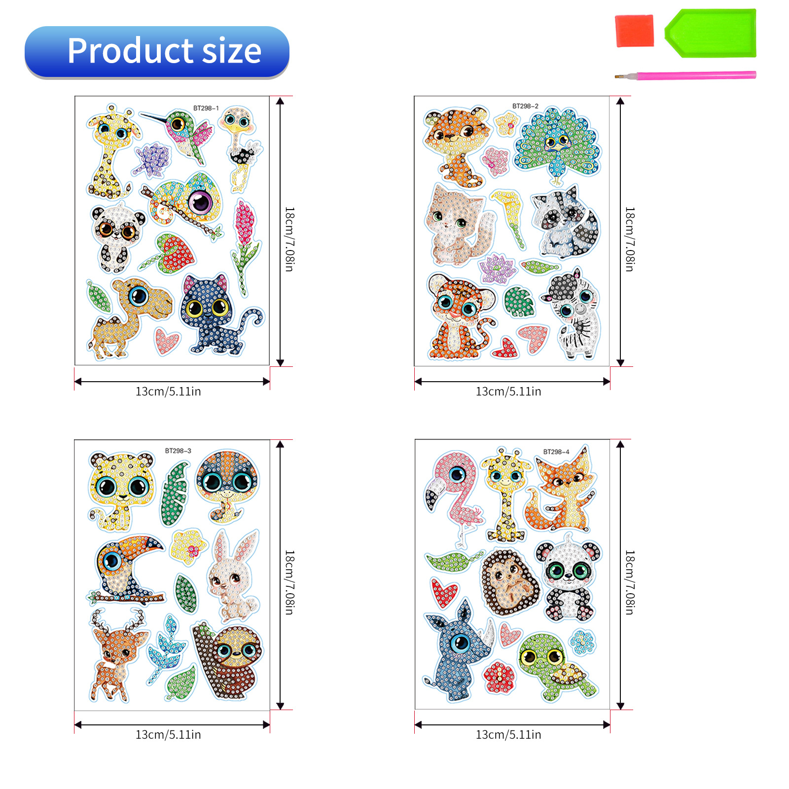 Venta caliente de dibujos animados pequeño animal diamante pintura libre pegatinas DIY ladrillo pintura pared pegatinas niños hechos a mano pegatinas redondo diamante