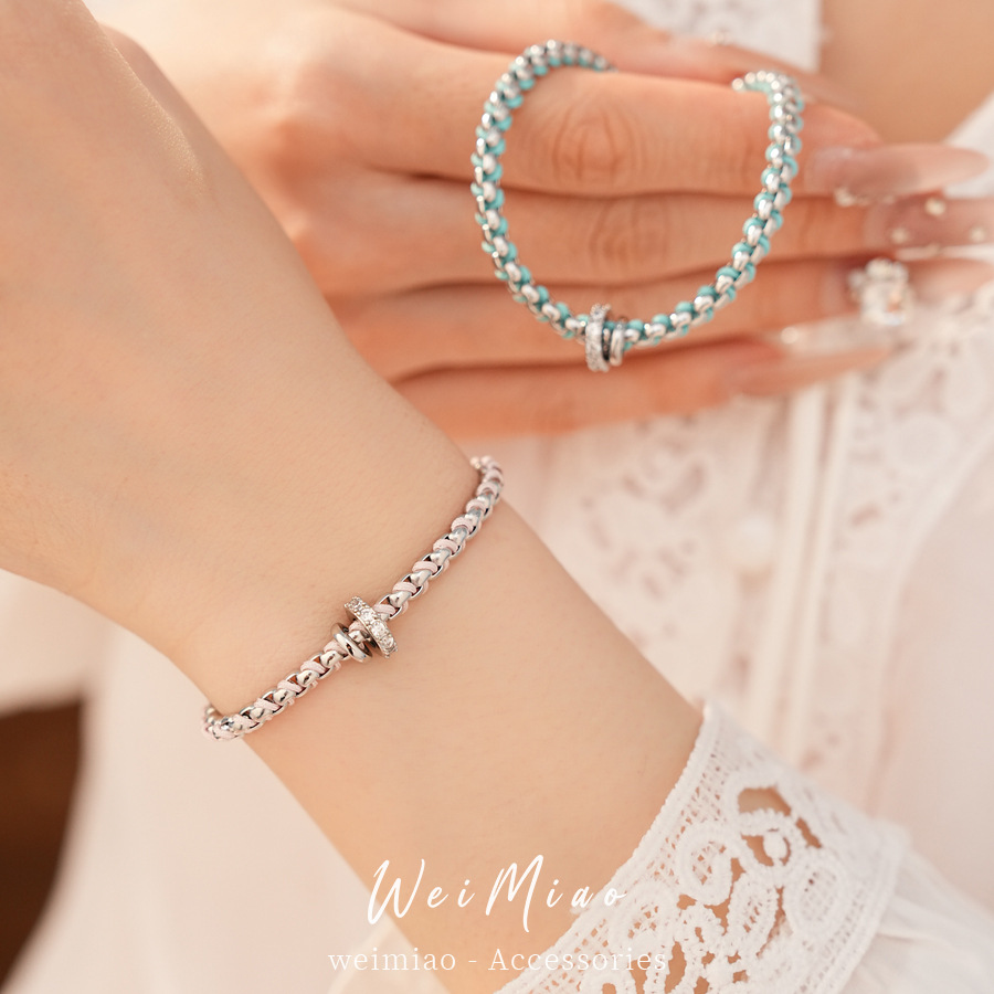 Cuerdas de color trenzadas zircon pulsera redonda geométrica ligera de lujo nicho pulsera personalidad temperamento simple joyas al por mayor