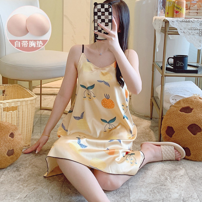 2024 pijama de verano cinta de simulación cojín de pecho delgado de dibujos animados sexy vestido de pijama de ropa de casa de mujer vestido unificado
