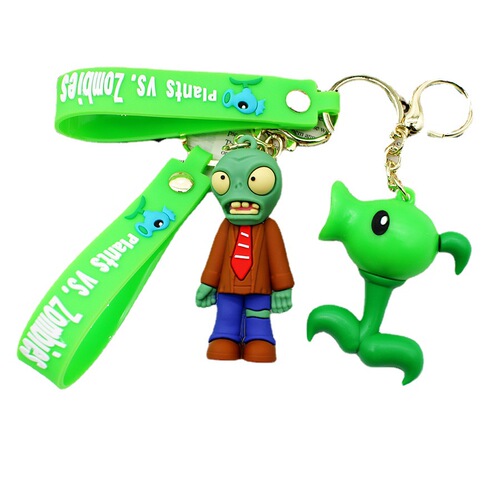 Cross-border cartoon 3D glue Plants vs. Zombies keychain, the same plant zombie keychain surrounding the game