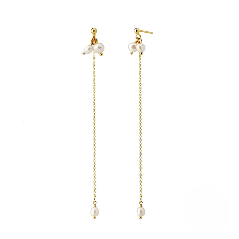 Long chain with tassels, earrings from pearl, silver 925 sample