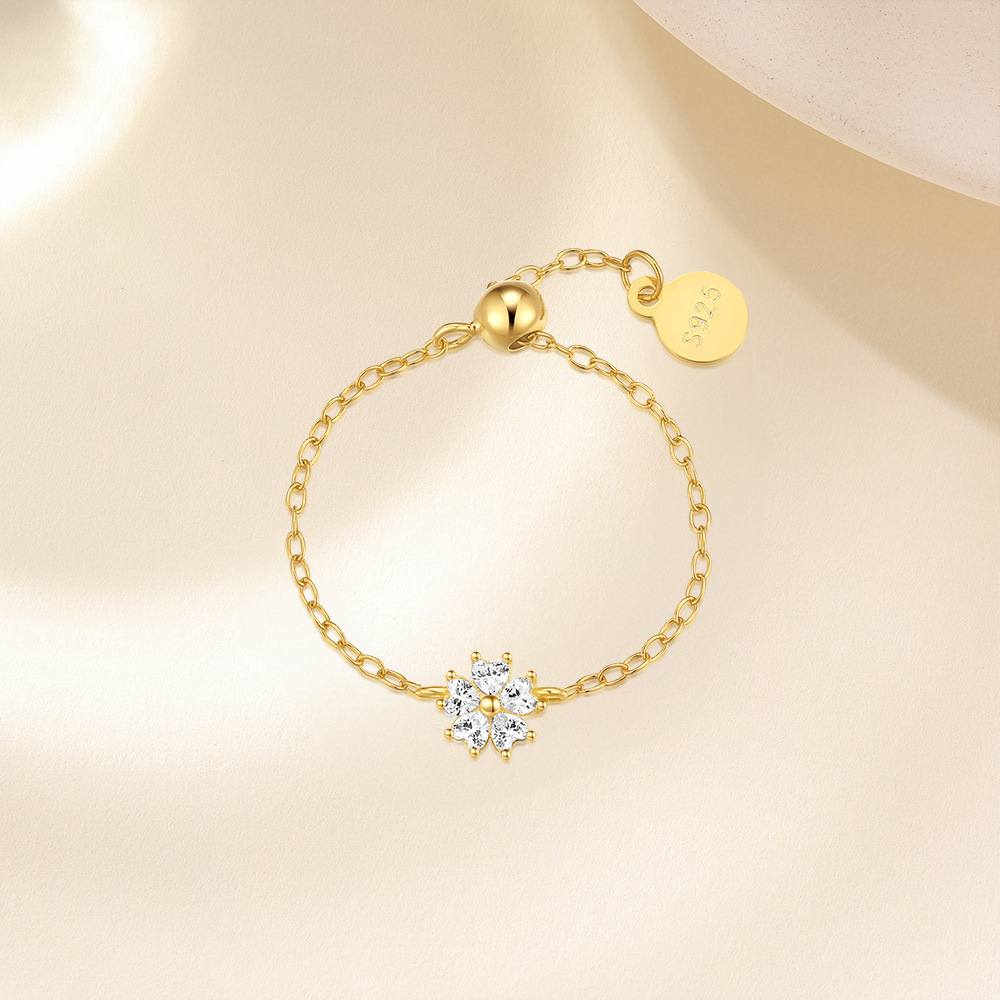 Plating, Inlay Design 925 Sterling Silver Zircon Flower Rings Earrings Necklace