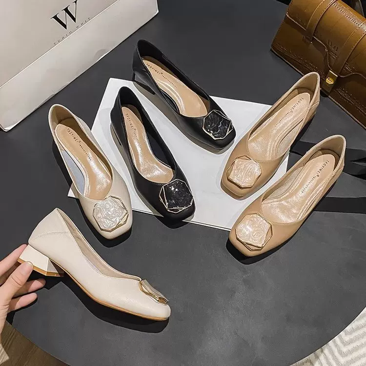 配裙子显高不累脚外穿女鞋2025新款一脚蹬软底豆豆鞋百搭粗跟单鞋