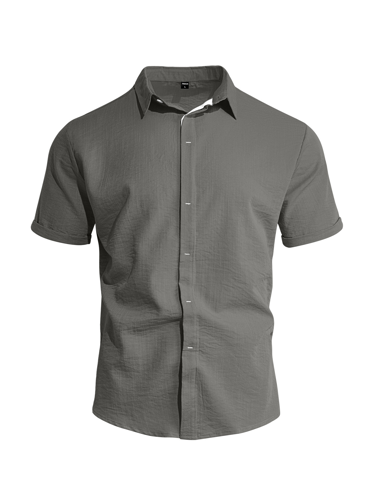 Transfronterizo Europa y América Amazon verano hombre botón de color sólido camisa casual de manga corta de tendencia de vacaciones de playa camiseta hombre