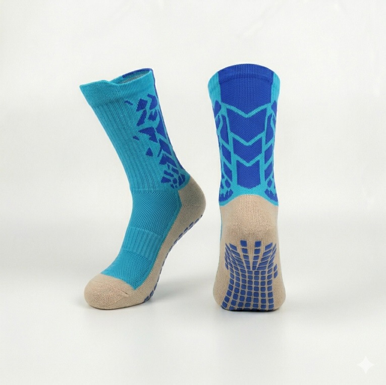 Adhesive Grip Mid-Calf Football Socks with Towel Bottom, Wear-Resistant, Non-Slip, Mesh Breathable Running Sports Socks for Adults, Mid-Length