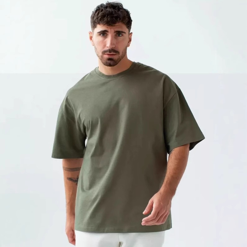230G European version Amazon cross-border pure cotton tide brand crew neck short sleeve T-shirt men's loose couple base shirt solid color