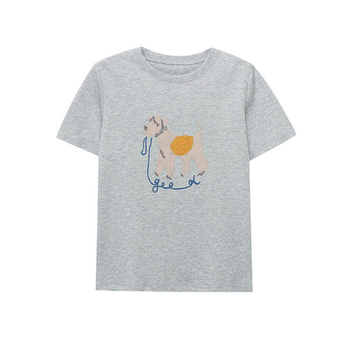 3th Morning Relaxation Cartoon Puppy Print Round Neck Short Sleeve T-shirt ZY2869
