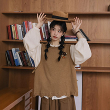 实拍 2025秋冬新款日系文艺森系杏色棉麻圆领长袖衬衫女衬衣上衣