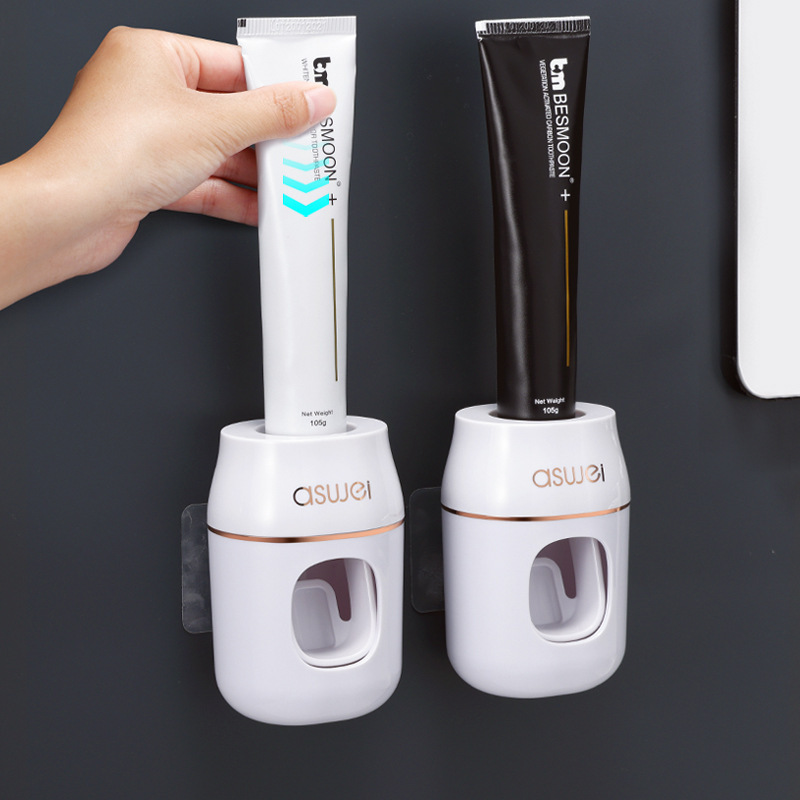 Automatic Toothpaste Dispenser Squeeze Tool Toothbrush Holder Wall-Mounted Household Cute Manual Suction Wall Set For_voghion.com