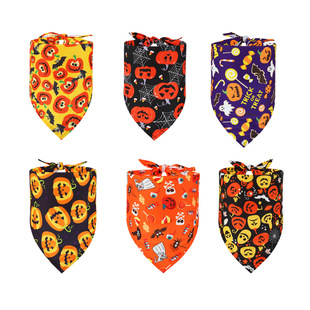 Cross-border new pet Halloween triangle towel dog cat skull saliva towel ghost pumpkin scarf dog decoration bib