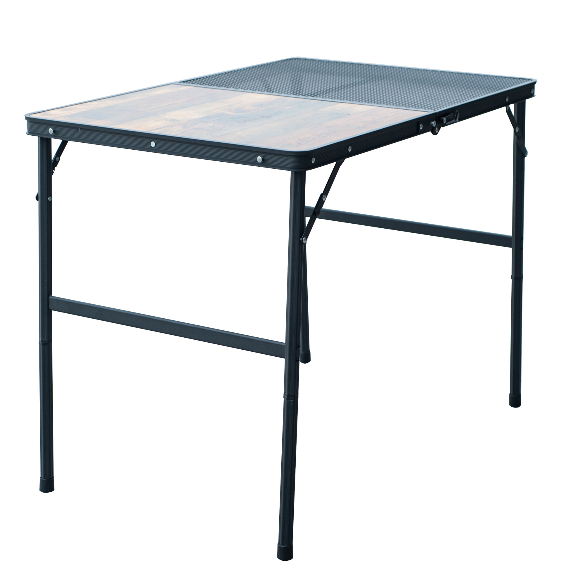 Mesa de grano de madera de malla medio plegable portátil al aire libre Picnic fiesta de campamento barbacoa camping mesa plegable de aleación de aluminio