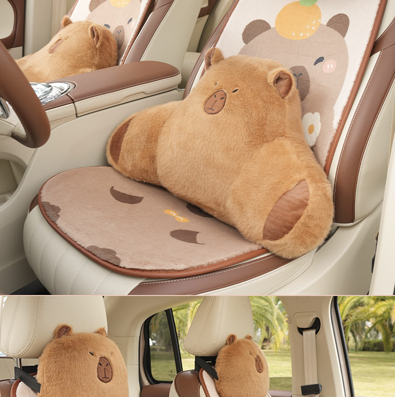 Plush car headrest waist support cute kapibala universal car pillow neck pillow cartoon car pillow