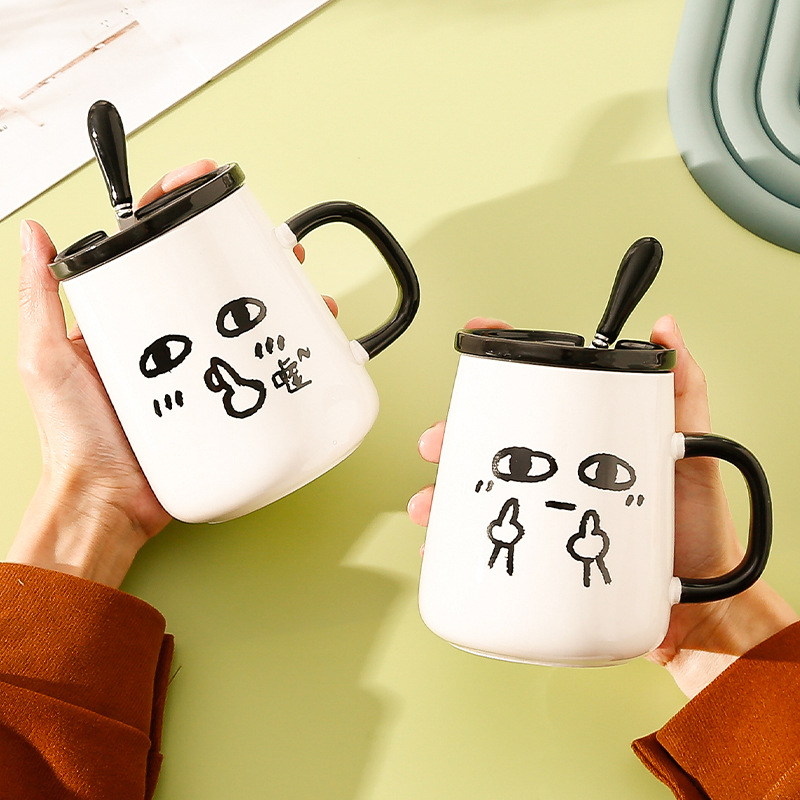 Creativo ins estilo de alta apariencia taza con tapa cuchara lindo taza de agua de cerámica divertido regalo de cumpleaños regalo