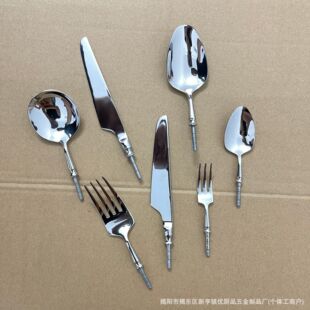 Creative 304 Stainless Steel Tableware Hardware Knife and Fork Spoon Head Round Spoon Thickened High-end Wooden Handle Western Tableware suit