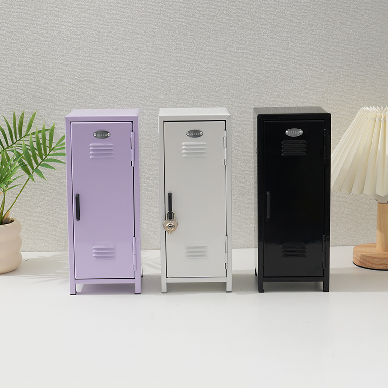 エリック小屋収納キャビネットデスクトップ収納ボックス鉄質収納ボックスロック付き収納キャビネットかわいい少女心粉鉄キャビネット|undefined