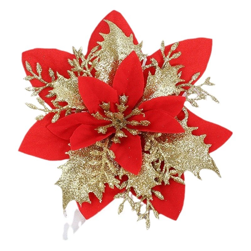 Имитация рождественского цветка, украшение для головы, оптовая продажа, золотой порошок, реквизит для фотосъемки, трансграничные украшения для рождественской елки, аксессуары, цветы