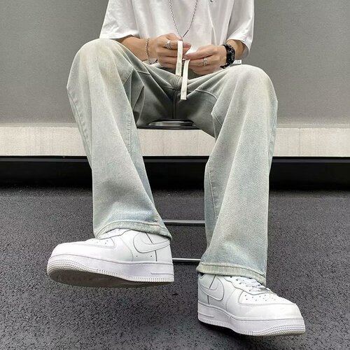 American street style yellow mud dye retro men's summer loose straight leg wide leg pants Instagram trendy brand long pants