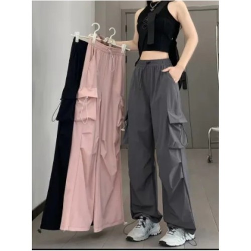 American-style spicy girl work pants women drawstring casual pants summer drape loose straight-leg wide-leg pants floor-length long pants trendy