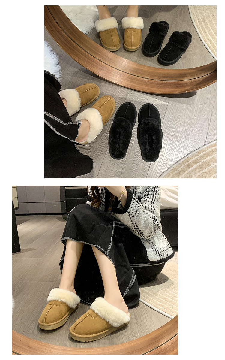 Pantofole pelose casual da donna, indumenti esterni con suola spessa, nuove mezze pantofole Baotou per la casa invernale 2022 più scarpe pigre in velluto_voghion.com