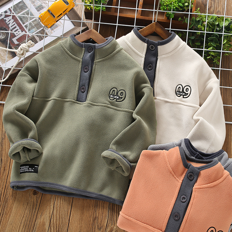 Children's double-sided velvet autumn fleece sweatshirt for boys
