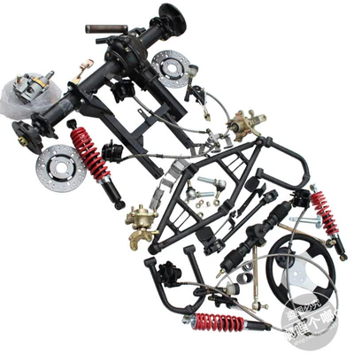Accessories: Shaft drive, four-wheel go-kart modification, suspension, rear axle, disc brake assembly, differential, front and rear tires (Motorcycle frame) - excludes-tires