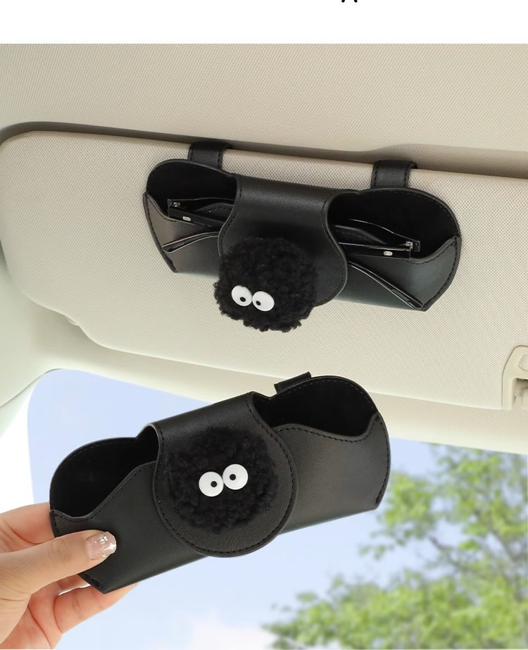 Car Glasses Clip Car Sun Visor Multifunctional Cute Small Coal Ball Sunglasses Clip Car Storage Box Storage Artifact