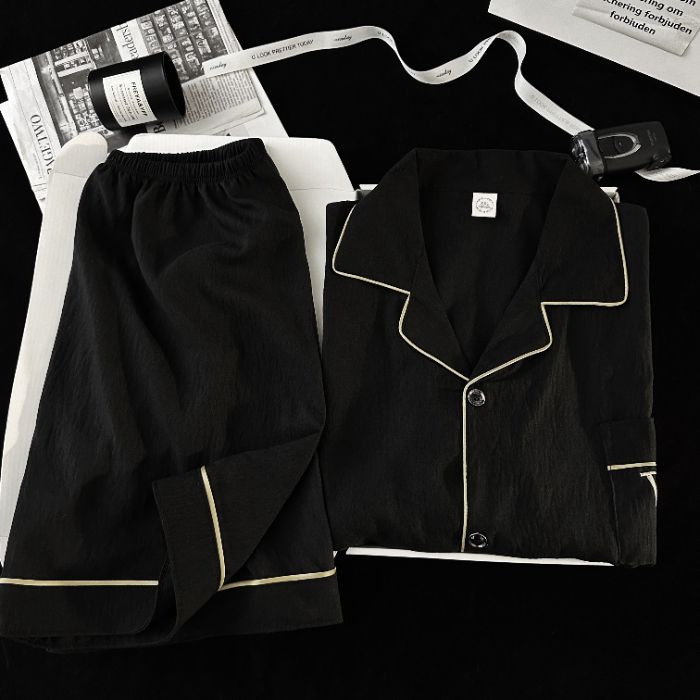 Pijamas de hombre de hilo de algodón de nube negra simple pantalones cortos de verano de manga corta ropa de hogar de gran tamaño casual traje de verano