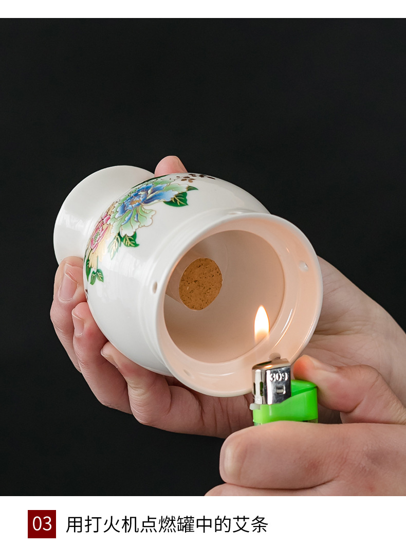 Ceramic Moxibustion Jar with Double Layer Heat Protection 4 in 1 Gua Sha Cup Massage Warmer for Home Use key features