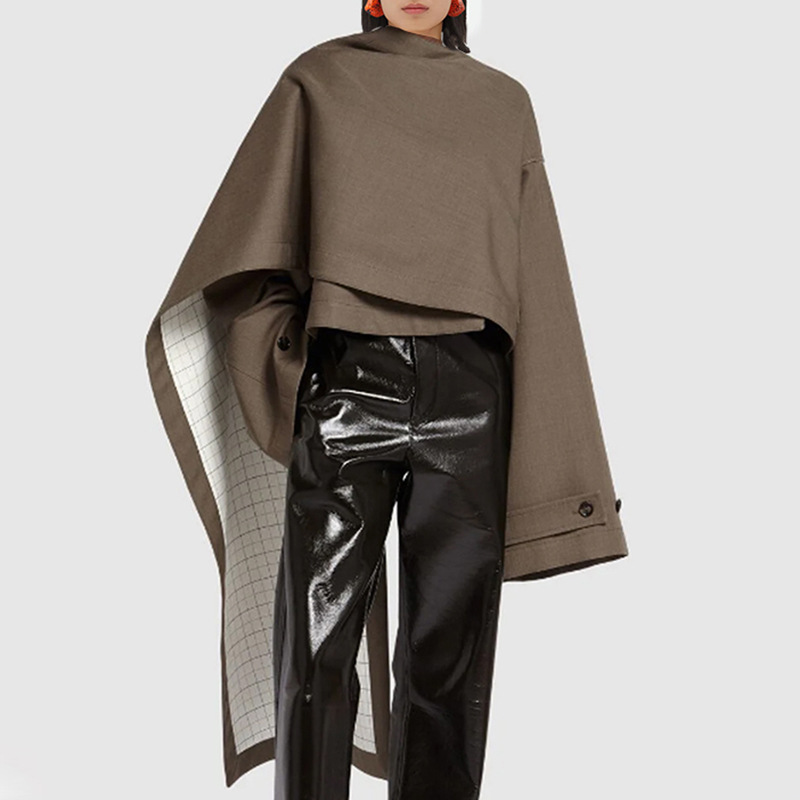 美式高级感女短款2025冬季新款立领不对称高腰斗篷披肩式外套