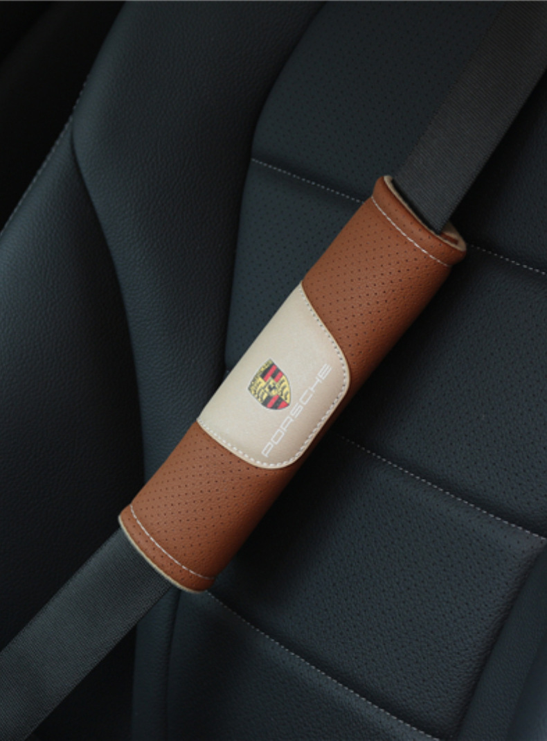 Car Logo Seatbelt Shoulder Pads, Perforated, Breathable, Comfortable, Anti-Wear, Cross-Border Hot-Selling Car Interior Accessories, Leather