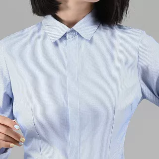 酒店物业工作衬衫V领衬衣蓝条纹修身移动短袖大码衬衣OL寸衫