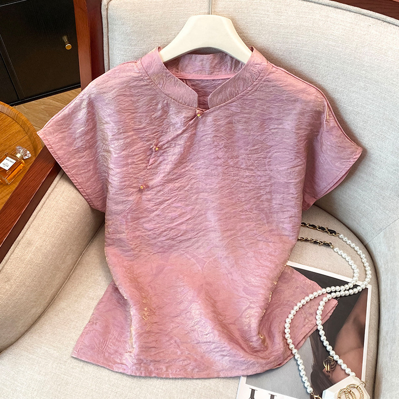 Chinese-Style Mulberry Silk Top, Silk Jacquard Oblique Lapel Shirt, Improved Cheongsam Short-Sleeved Summer New Chinese-Style Women's Shirt Chinese-Style Mulberry Silk Top, Silk Jacquard Oblique Lapel Shirt, Improved Cheongsam Short-Sleeved Summer New Chinese-Style Women's Shirt