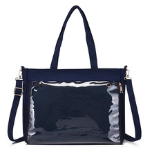 果冻透明pu带扎板网格痛包单肩手提可拆卸动漫周边学院风书包潮流