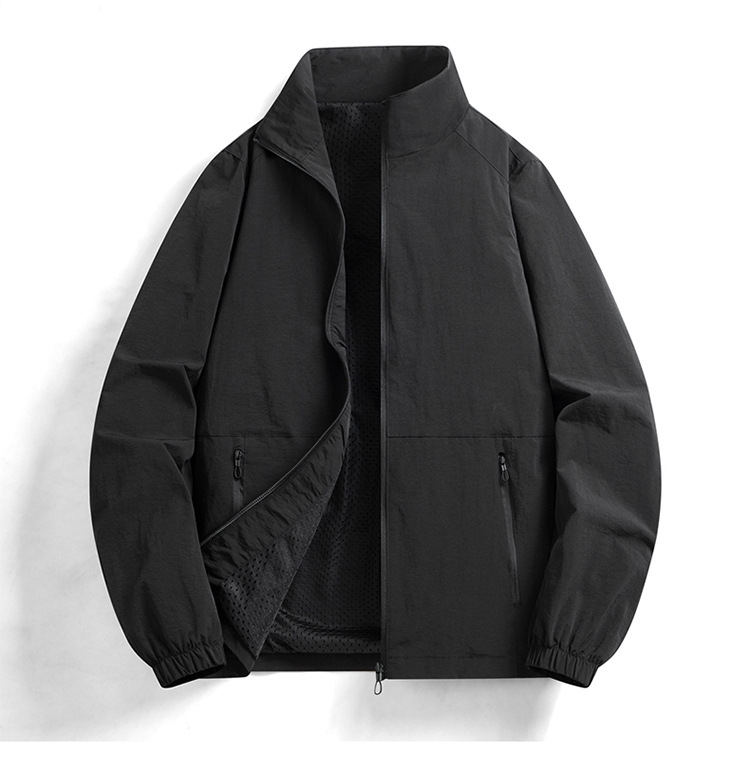 Men's 2025 New Style Stand Collar Casual Jacket, Thin Outerwear, Loose Fit, Black