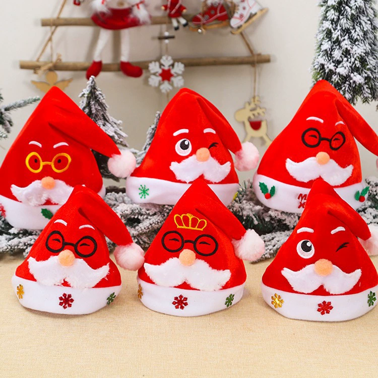 Рождественские украшения размер развертки подарок Красный высококачественный плотный бархат дети взрослые вышитые старик лицо Рождественская шапка