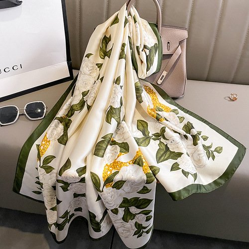 Silk scarf for women, spring and summer Korean version, versatile and fashionable, dual-use imitation silk scarf, sun protection and warm outer gauze scarf
