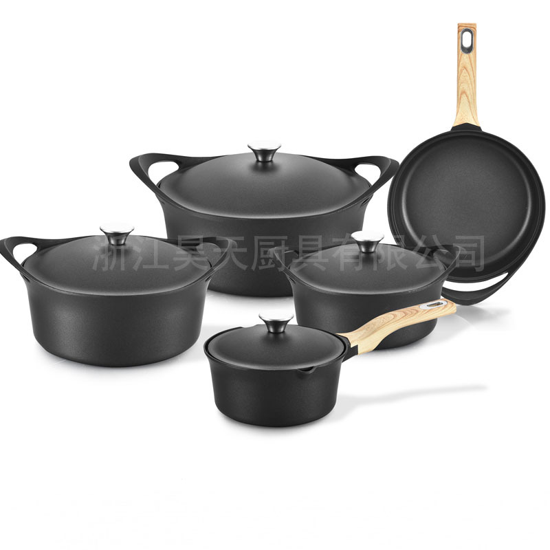 Juego de 10 piezas de sartenes antiadherentes, olla de sopa de piedra médica, sartén de fondo plano, juego de utensilios de regalo de alta gama, venta al por mayor transfronteriza