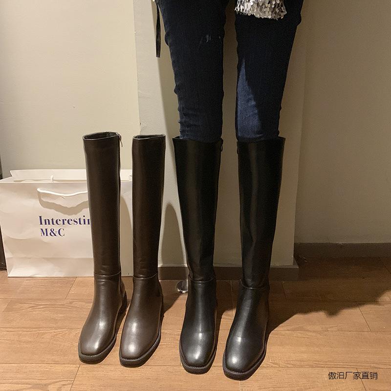 网红骑士靴女显瘦长靴2024秋冬新款高筒加绒女靴皮靴粗跟长筒棉靴