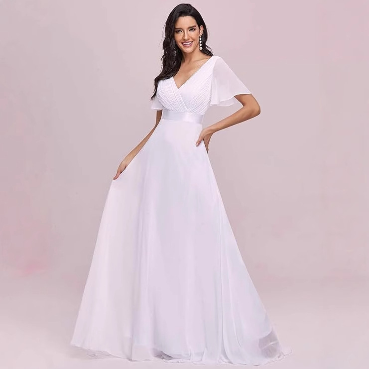 Amazon Cross Border V-Neck Long plus size Chiffon Evening Dress Banquet Bridesmaid Dress Large Swing Sleeve Dress dress