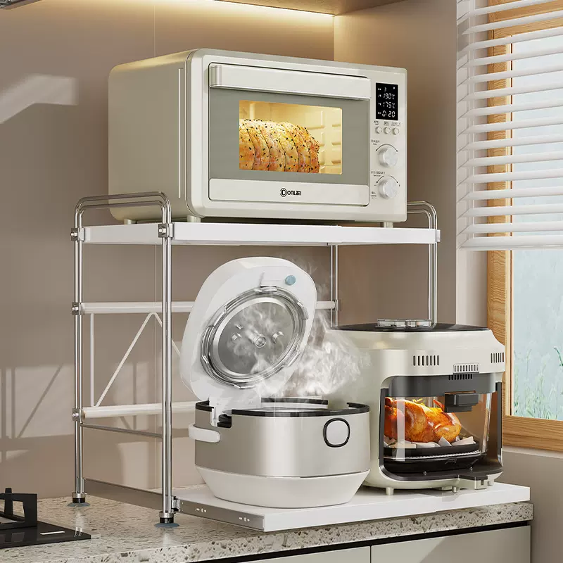 日韩微波炉置物架抽拉式厨房收纳架电饭煲架子台面多功能电器烤箱
