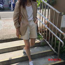 早春新款韩国网红棉麻西装外套女韩版宽松亚麻小西服英伦风