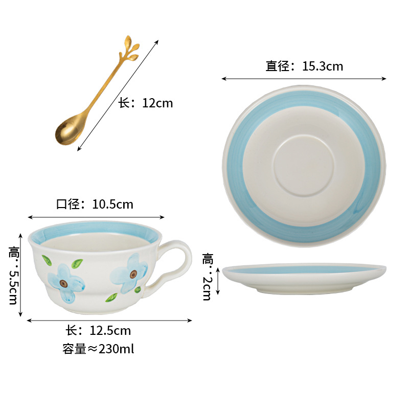 Tazas de café de cerámica pintadas a mano, tazas de cerámica medieval, flores coloridas transfronterizas, tazas de té de la tarde de alto valor de color