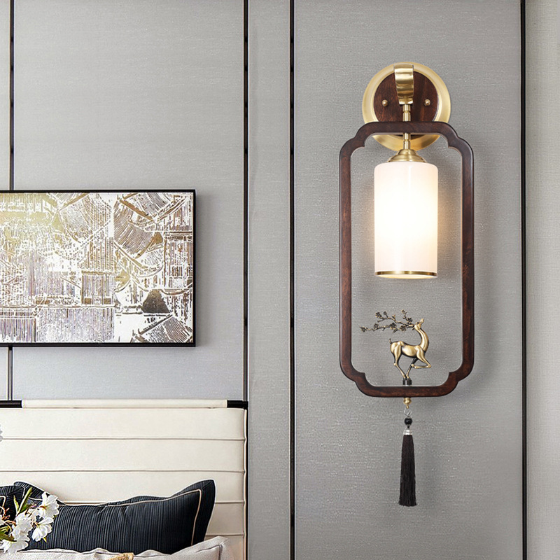 Nuevo estilo chino todo cobre lámpara de pared Zen de espectro completo dormitorio lámpara de pared de fondo dormitorio de madera sólida lámpara de cabecera de cama 667L