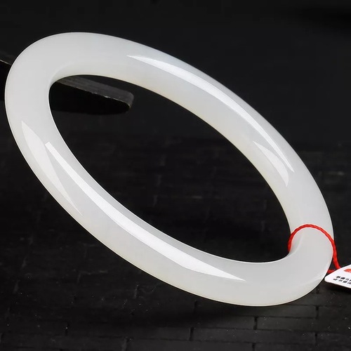 Xinjiang Hotan gold silk jade white jade bracelet women's thin round jade bracelet mutton fat white jade bracelet jade jade supply