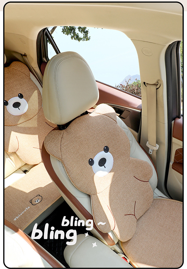 Cute Car Seat Cushion for Women, Summer Cooling Pad, Universal for All Seasons, Cartoon Car Seat Cover, Summer Breathable Linen Seat Cushion